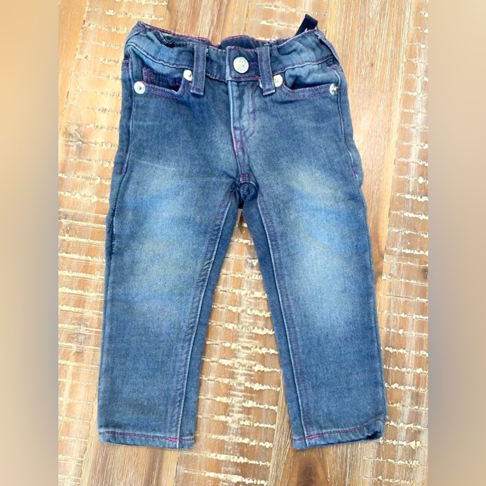 True Religion Baby Girl Pants Jeans with Pink Stitching 18m